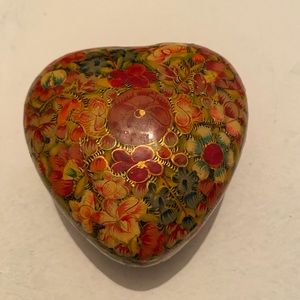 Vintage Kashmiri Handmade Wooden Heart Jewelry Box Boho